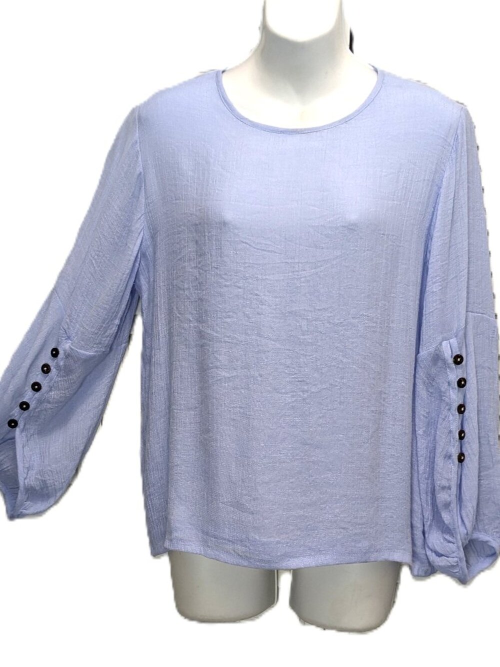 Gaya Silk Cotton Gauze Blouse Top Baby Blue Sz Medium Breezy Balloon Sleeve